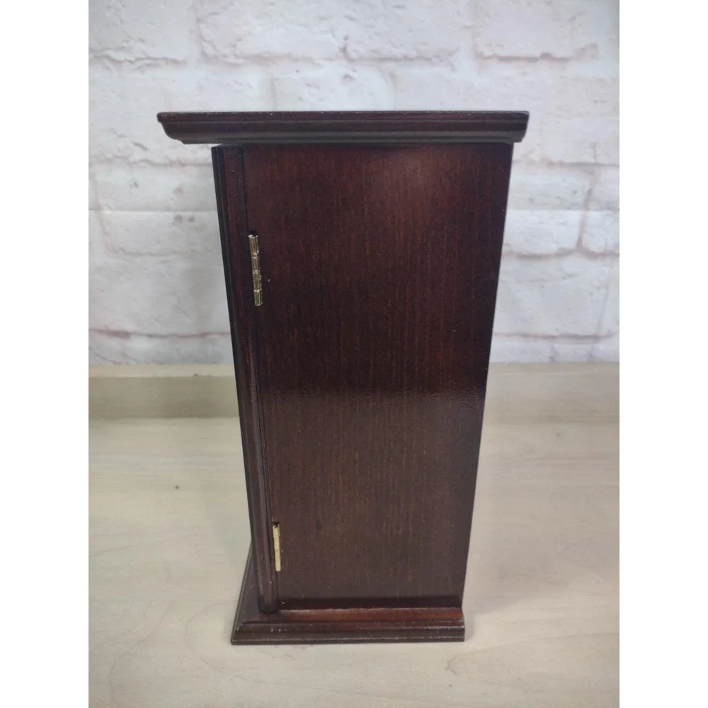 Vtg Wooden Jewelry Box Photo Insert Glass Doors Necklace Carousel Brass Trim